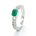 Retro zilveren verstelbare ring met smaragdgroene steen en kettingband ontwerp - Verstelbaar Open / Zilver