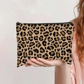 Detailed view of leopard print canvas makeup bag with secure black zipper closure - Dense Leopard Print Style (jiayingpbb0154)