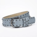 Blue-grey punk style belt with double-row metal rivets and classic pin buckle design - 107*3.3CM / Sky Blue