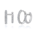 Boucles d'oreilles créoles double couche en argent S925 avec zircons blancs étincelants - Or Blanc