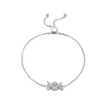 925 sterling silver adjustable bracelet with leaf charms and sparkling stones - Platinum Plated CZ Leaf Slider Bracelet 1.7g