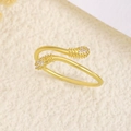 Adjustable golden bypass ring with textured spheres and pavé zirconia crystals - Gold Double Bead Open Ring (6128)