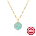 925 silver sunflower necklace with turquoise stones and 18K gold plating on white background - Disc Pavé Turquoise Pendant / Gold #24 (Disc Pavé)