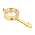Colgante relicario con forma de llave dorada de acero inoxidable y caja de cristal - Estilo Dorado (KLJ4402-Z)