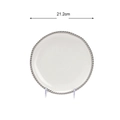 White ceramic dinner plate with silver beaded edge and 21.2cm diameter measure - 8 Inch Silver Round Plate