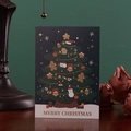 Deep green Christmas card featuring a gold foil tree design on a rustic wooden table - Color Print Christmas Tree Gold Foil