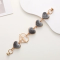 Grey plush heart charms with heartbeat pendant on golden zinc alloy chain for DIY phone case - Heart Beat / Gray