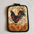Thickened cotton pot holder with ethnic rooster design and convenient hanging loop - Big Rooster