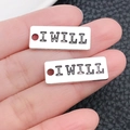 Vintage Silberne Metallanhänger mit I WILL Gravur für DIY Schmuckherstellung - Antik Silber I WILL Buchstabenanhänger (9004)