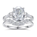 Elegantes S925 Sterlingsilber Ring-Set mit ovalem Hauptstein und funkelnden Akzenten - US 5 / Weißgold