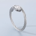 Silver titanium steel twisted wire bracelet featuring detailed snake head carvings - Snake Head (Style A) / Silver