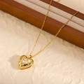 Golden heart locket necklace with rectangular zircon and starburst engraving detail - Gold White Square Zircon Heart