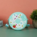 Mint green silicone donut crossbody bag with sweet text and a strawberry charm - Strawberry Donut Blue Large Size