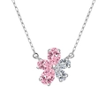 Elegant 925 sterling silver flower necklace with pink and white pear-cut zircon stones - 925 Sterling Silver/Zirconia / XD490-Pink White Flower Necklace