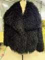 Short black faux fox fur coat with wide collar and fluffy texture for women - S / Black