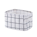 Rectangular storage basket with black grid pattern and handles, made of cotton and linen - White Plaid
