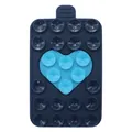 Detailed view of dual-color heart silicone suction cup phone holder with 24 vacuum grippers - Midnight Blue + Blue