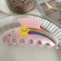 Pink acetate claw clip featuring rainbow star patterns and crystal rhinestone accents - Rainbow Star / Pink
