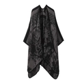 Black and taupe knitted deer shawl with intricate floral landscape jacquard patterns - One Size / Fashion - Black Grey