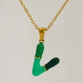Gold letter L necklace with green gradient enamel pendant on stainless steel chain - Green Gradient Enamel Letter V