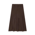 Donkerbruine midi A-lijn rok van imitatie-suède met decoratieve stiksels op de achtergrond - S / Skirts
