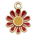 Red flower pendant in gold alloy with red and yellow enamel for DIY jewelry making - Chrysanthemum (11073)