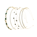Set of 4 gold bridal headbands with green crystal stones and clover designs - Gold Base Dark Green 4-Piece Set Style 36# (As Pictured)