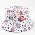 Détail d'un chapeau bob blanc avec motifs géométriques colorés et coutures précises - M(56-58cm) / Géométrique Abstrait Blanc (36#)