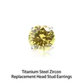Titanium steel earring with yellow round cut zircon in a 4-prong silver setting - M0.9*5mm (Head Only) / Gold Zircon