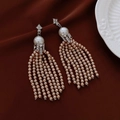 Elegant gold drop earrings with zircon crosses and multi-strand pearl tassels for women - Gold Cross Pearl Tassel (43#)