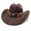 Detail of a brown suede cowboy hat with a decorative leather band and turquoise studs - M (56-58cm) / Tie-Dye Coffee