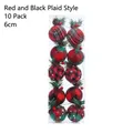 Set of 10 red and green plaid Christmas balls with pine cones and berries, 6cm size - 5CM Red Green Plaid (10Pcs)