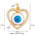 Gold heart Evil Eye pendant with white zircons and detailed size measurements - Rhinestone Heart Evil Eye / Lake Blue