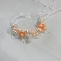 Golden leaf headband with white pearls and orange flower beads for girls - Pearl Flower Bracelet-Orange