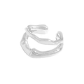 Orecchino a clip doppio strato in argento S925 con design a onde irregolari - Argento 925 / Pezzo Singolo / Oro Bianco