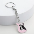 Creative electric guitar keychain featuring pink and black enamel with silver metal finish - Pink