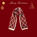 Close-up of red and white diamond pattern knit scarf with festive Christmas graphics - Large Argyle Knit / Burgundy