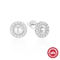 Classic 925 sterling silver halo stud earrings with hammered center and cubic zirconia - 925 Sterling Silver/Zirconia / Round Hammered/Silver