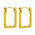 Golden rectangular hammered hoop earrings in stainless steel with a retro wavy texture - Hammered Finish Rectangular