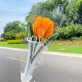 Handmade orange tulip bouquet crafted from pipe cleaners in elegant LOVE packaging - Orange Tulip with Pearl Gauze