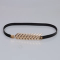 Handmade black leather necklace featuring a vintage golden feather charm accessory - 56-58cm / Black Choker with Gold Feather Metal Buckle (AB21)