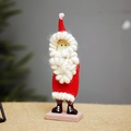 Handcrafted red wool Santa Claus figurine on pink wooden base for Christmas decor - Small Santa Claus (Height 19cm)