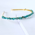 Handmade headband with golden wire and turquoise raw stones on a white background - Single Row / Turquoise-Single Row