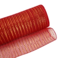Red deco poly mesh roll with metallic gold stripes for Christmas tree DIY decoration - 26cm X 10 Yards / Red with Gold Glitter