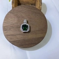Elegant square halo pendant featuring a deep green gemstone in silver finish - Emerald Green (Single Pendant)