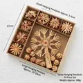 43-piece natural straw Christmas ornament set with stars and angels in a wooden tray - Snowflake Style Boxed / 43-Piece Set / 188g