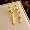 Minimalist gold-plated stainless steel wavy tassel earrings with a polished mirror finish - Wavy Long Style (E6213)