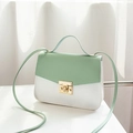 Chic mint green and white color-block crossbody bag with elegant gold metal lock - Green