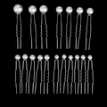 Set of 18 white pearl hair pins in various sizes with silver metal stems for bridal hair - Silver White Artificial Pearl Hair Pin Set (HS-J6224S) / 18 Pcs/Set