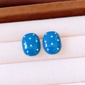 Detail of vintage blue oval earrings with white polka dots on a ribbed jewelry tray - 14# Silver Needle Blue Round